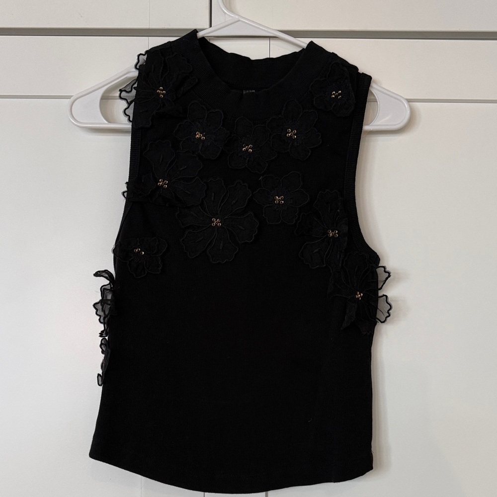 Anthropologie Black Floral Appliqué Blouse